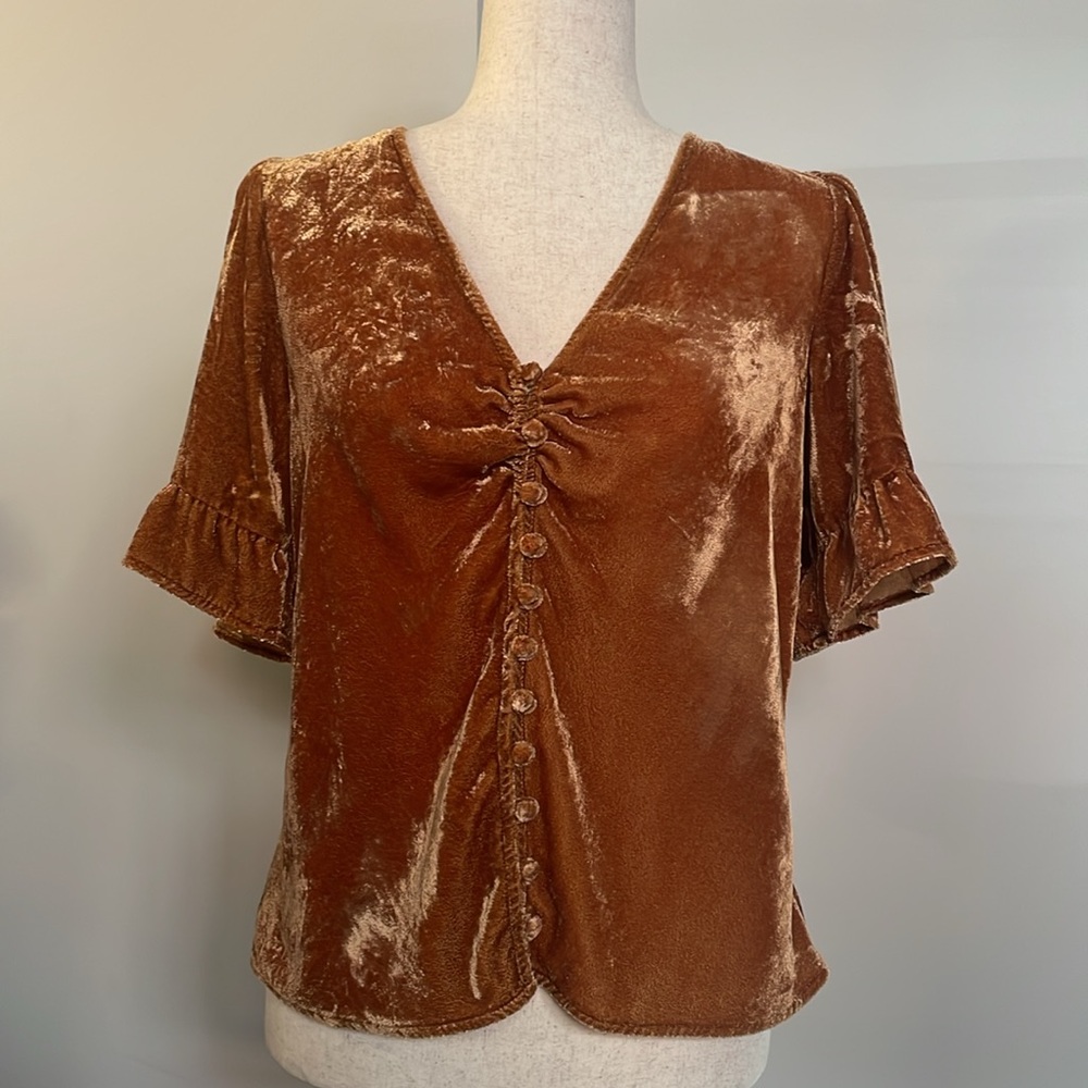 Madewell Velvet Button Front Flutter Sleeve Blouse - image 1